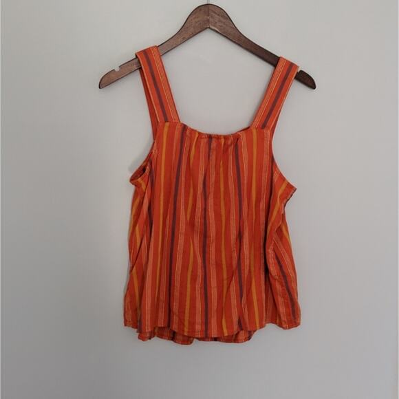 A AN.A Orange Stripe Fall Colors Button Down Cotton Tank Medium - Picture 2 of 5